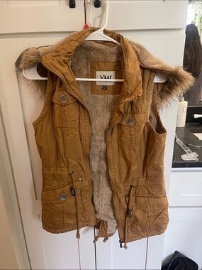 YMI Women's Tan Faux-Fur Lined Hooded Vest